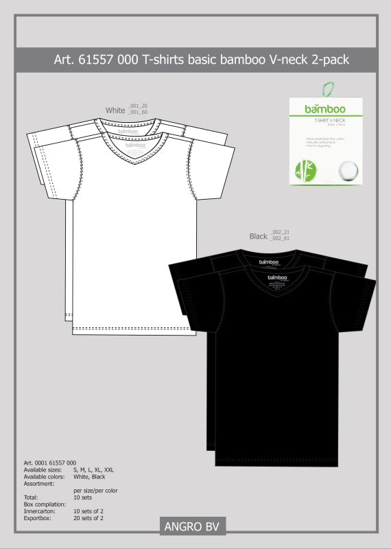 Bamboo T-shirts V-hals 2-pack 000161557000 Wit