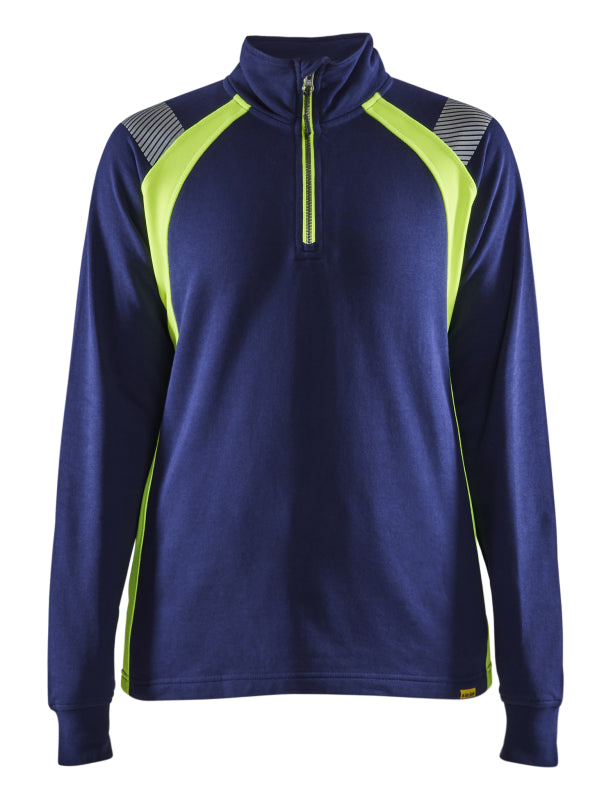 Blåkläder Dames Sweatshirt halve rits Visible 34031158 Marine/High-Vis Geel Marine/High-Vis Geel