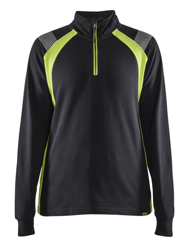 Blåkläder Dames Sweatshirt halve rits Visible 34031158 Zwart/High-Vis Geel Zwart/High-Vis Geel