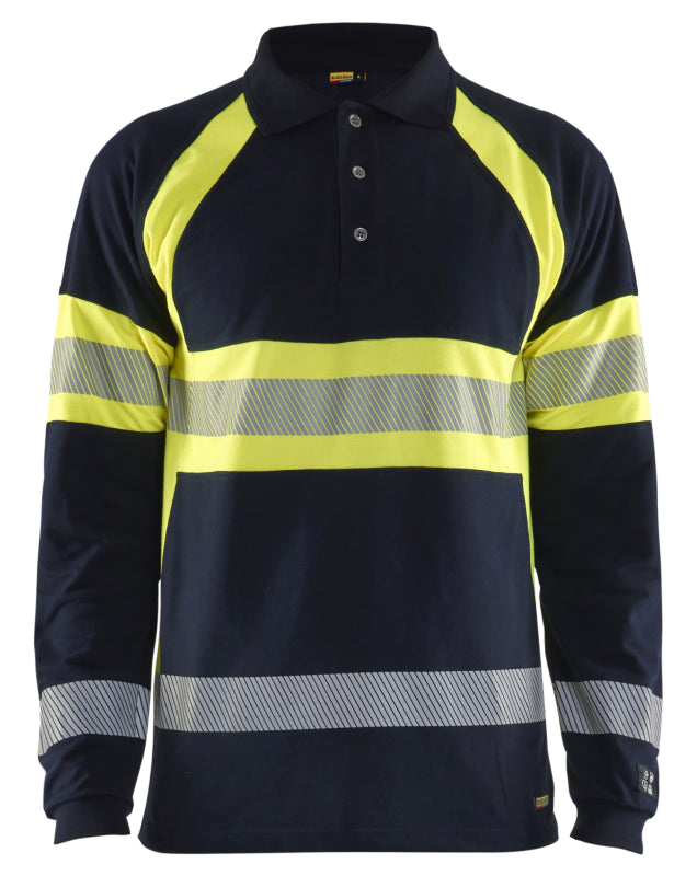 Blåkläder Multinorm piqué polo lange mouw 34381726 Marine/High-Vis Geel Marine/High-Vis Geel