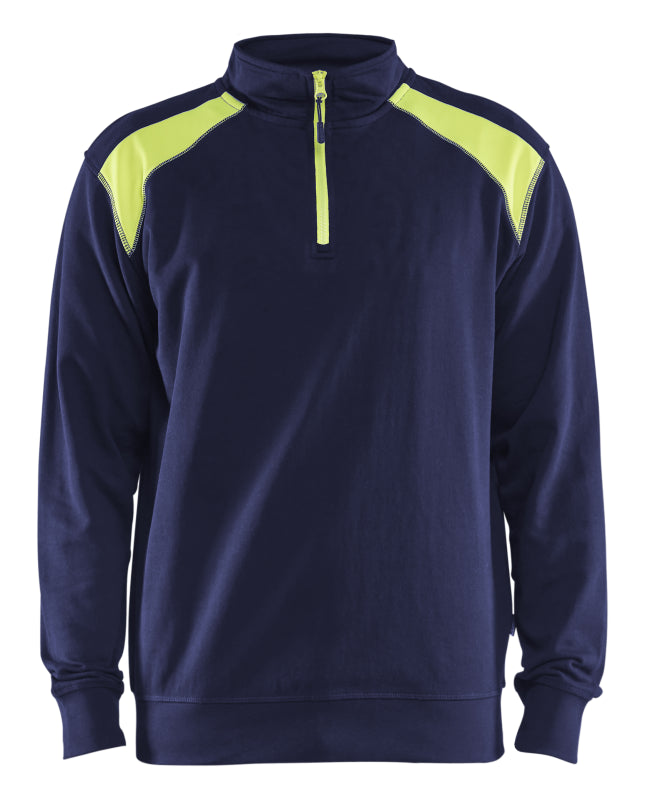 Blåkläder Sweatshirt bicolour met halve rits 33531158 Marine/High-Vis Geel Marine/High-Vis Geel