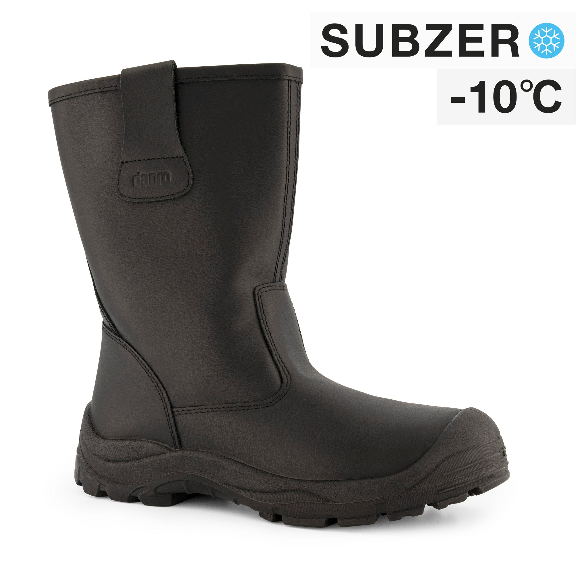 Dapro Elements 4 S3C veiligheidsschoenen in zwart, voorkantaanzicht, met S3-bescherming en ontworpen voor subzero-10 temperaturen, voor maximale veiligheid en comfort.