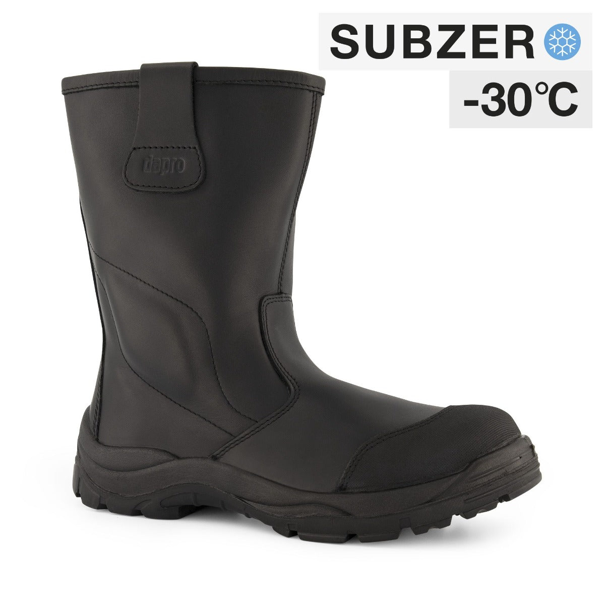 Dapro Rigger C S3C T4 veiligheidsschoenen in zwart, voorkantaanzicht, ontworpen voor subzero-30 temperaturen, met S3-bescherming voor maximale veiligheid en comfort.