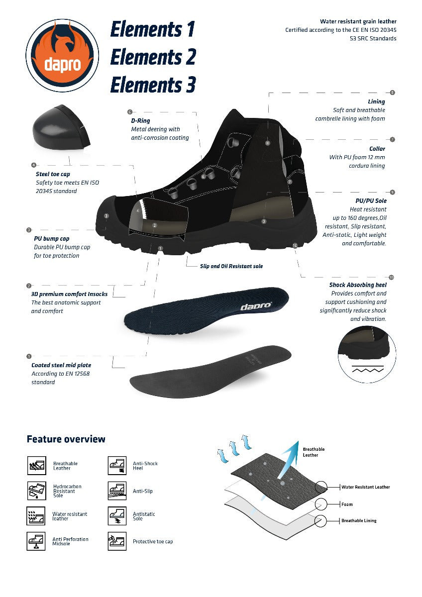 Dapro Elements 1 S3 Sicherheitsschuhe mit Stahlkappe und Anti