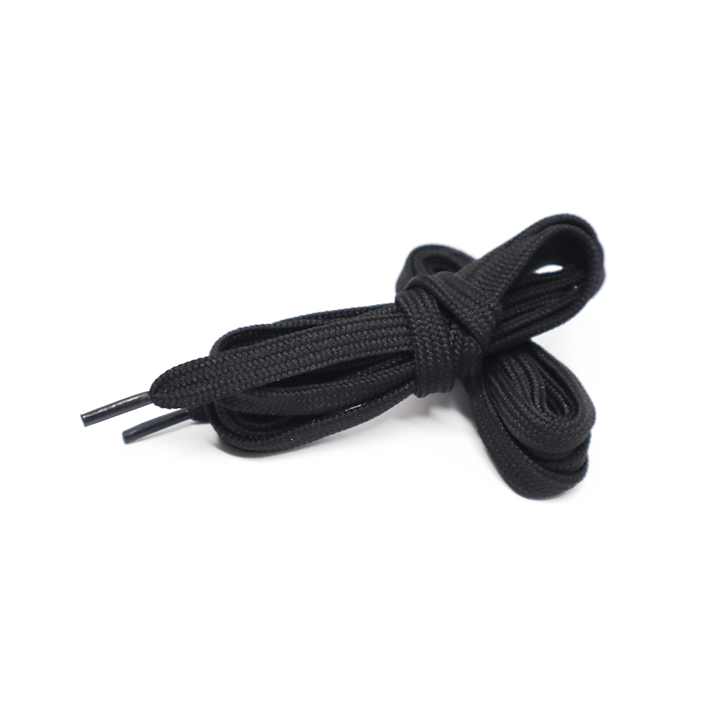 Platte zwarte veters, geschikt voor werkschoenen, duurzaam en stevig.